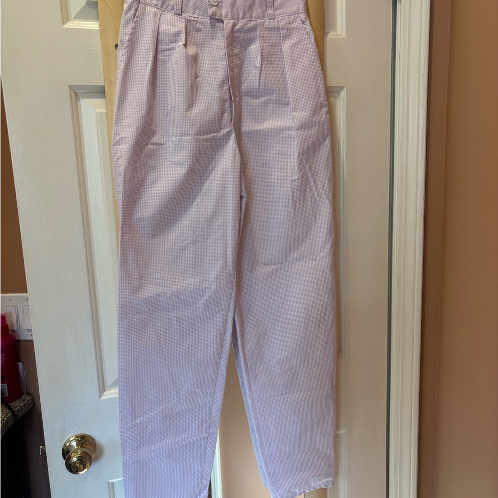 Vintage Light Pink Lavender Gingham High Waisted Pleated Pants - Size 9